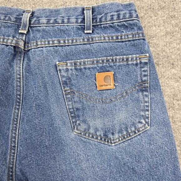 Carhartt Jeans Mens 36x32 Blue Flannel Lined Relaxed Fit B172 DST Denim Workwear - Picture 14 of 16